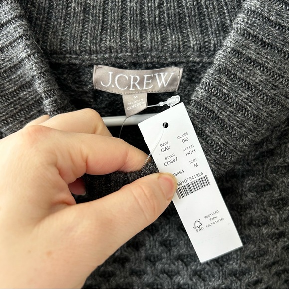 J. Crew Honeycomb Mockneck Sweater in Wool Blend Charcoal NWT Size Medium - Picture 9 of 14